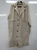 Khaki button-up coat for ladies, size: unknown.