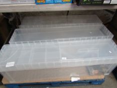 3 x big clear storage containers , all damaged but still useable.