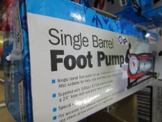 2 x single barrel foot pump , unchecked and boxed.