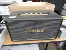 Marshall Stanmore Wireless Smart Sound Speaker in black, tested working but has dent on front and