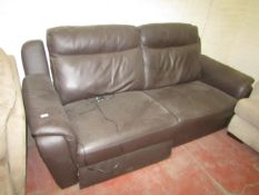 Calia Large 2 cushion 3 seater leather electric recling sofa, the power lead has been cut so we