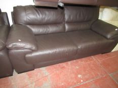 Costco Brown leather 3 seater 2 cushion sofa, no major visible damage