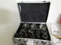 Set of 13x Hole saws with built in Arbours, new in meteal carry case
