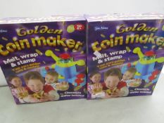 2x Golden coin maker - Melt, wrap & stamp your own golden coins & medals! Both new & boxed.