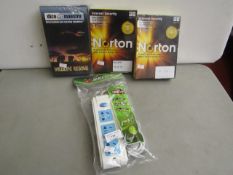4 x items being a Bull 3 hole extension Chinese socket, Dice Maestro wildlife rescue game and 2 x