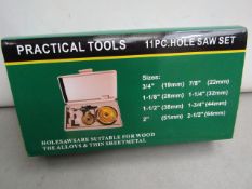 Practical Tools 11 piece hole saw set, new and in case.