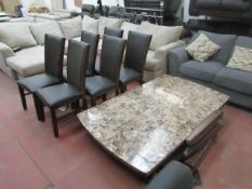 Bayside Stone topped Dining table and 6 chairs, the stone top looks to be undamaged from a quick
