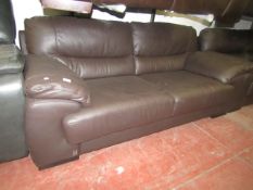 Costco Brown leather 3 seater 2 cushion sofa, no major visible damage