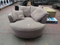 Costco round beige coloured snuggler chair with cushions, no major damage.