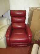 Barca Lounger Red Leather Manual Reclining Arm chair, Looks New and Unused, just missing a 2 Bolts