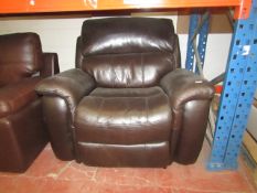 Polaski Brown leather reclining arm chair, the reclining mechanism works
