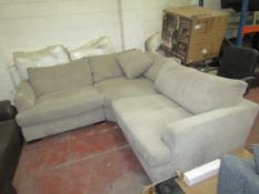 Large Costco Beige fabric Corner Sofa with a Spare set of Seat Pad Cushions, approx 2.5mtrs x 2.