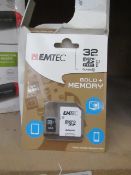 EM Tec 32GB Gold+ SD card with adaptor, new and packaged.