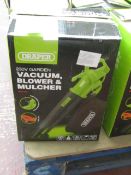 Draper 230v garden vacuum, blower and mulcher, tested working and boxed.