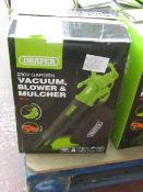 Draper 230v garden vacuum, blower and mulcher, tested working and boxed.