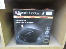Russell Hobbs 2 portion sandwich maker, tested working and boxed.