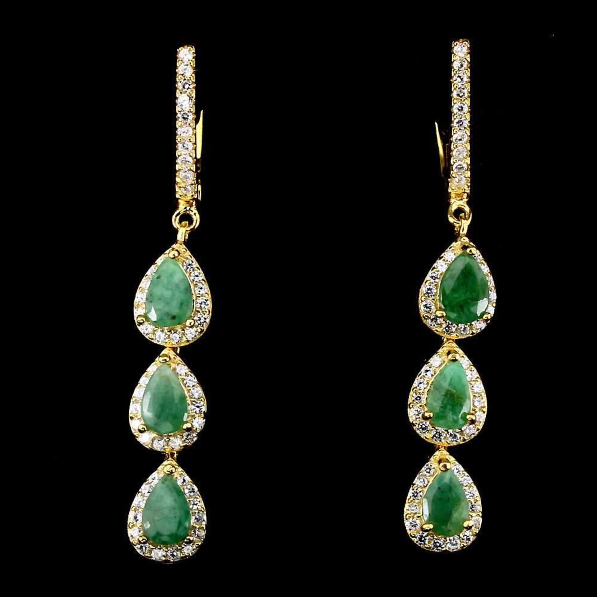 Gorgeous Pear Cut Rich Green Natural Brazilian Emerald Gemstones (6) Earrings, Bespoke - Unique - - Image 2 of 2