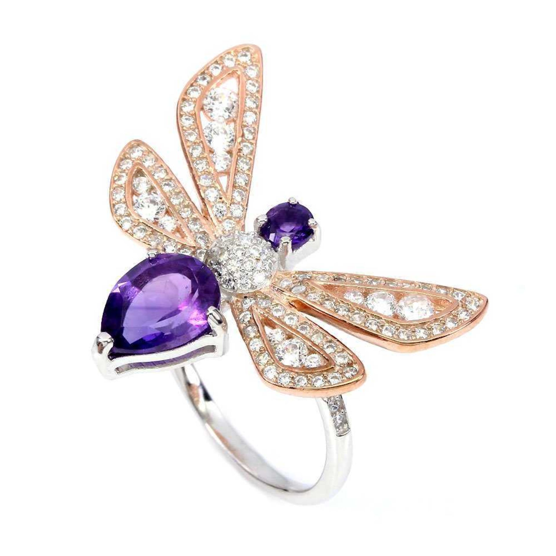WOW! This stand out Natural Amethyst ring is in the shape of a Bee, Internally flawless Deep - Image 2 of 2