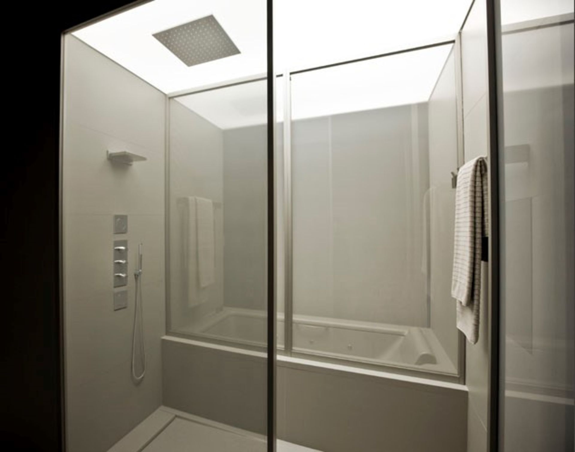 Armani Roca Rain Shower, includes thermostatic control valve and panel, inset ceiling shower head