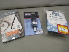 3 x various items being a digital tyre tread depth gauge , running belt and a teachers choice