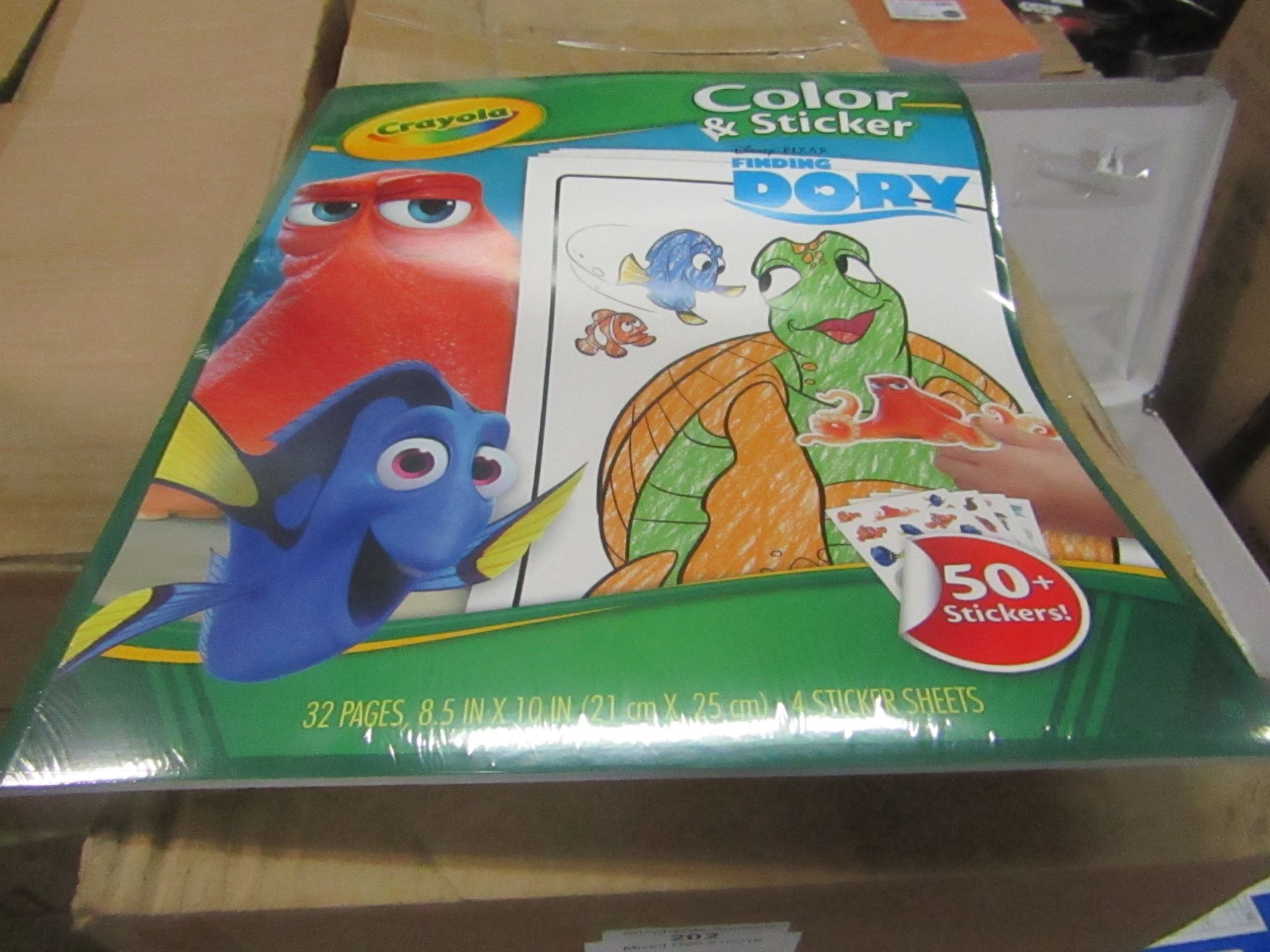 Box of 18x Crayola Colour and Sticker Finding Dory books, still sealed