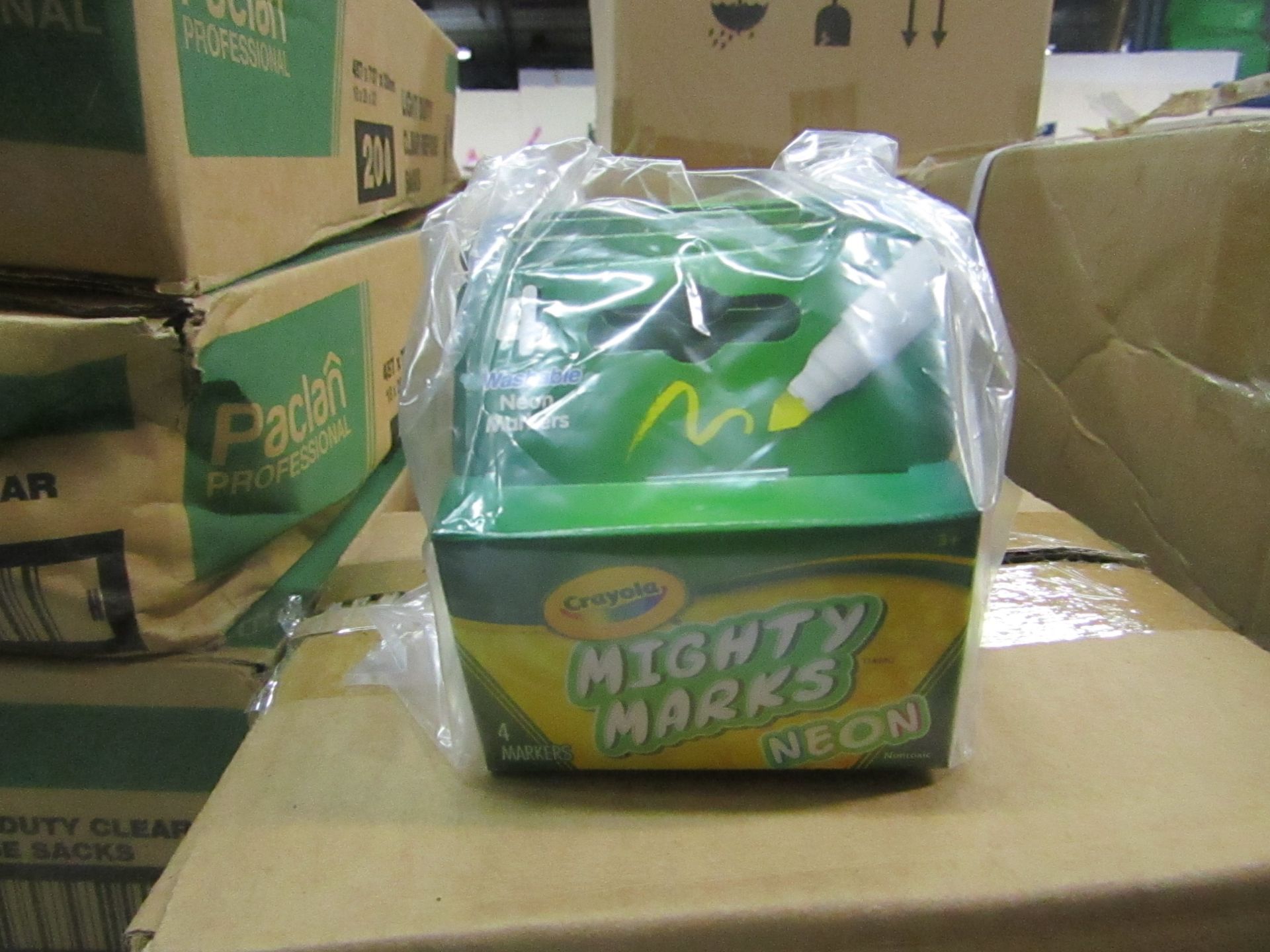 Box containing 24x 4ct. Crayola Mighty Marks - Neon. All new.