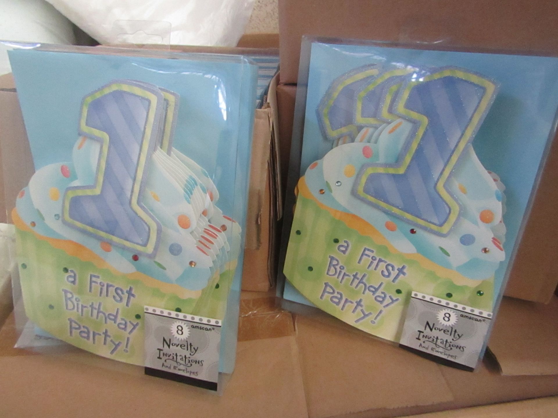 4 X Boxes of 6 packs each pack contains 8 X  1st birthday cards all packaged