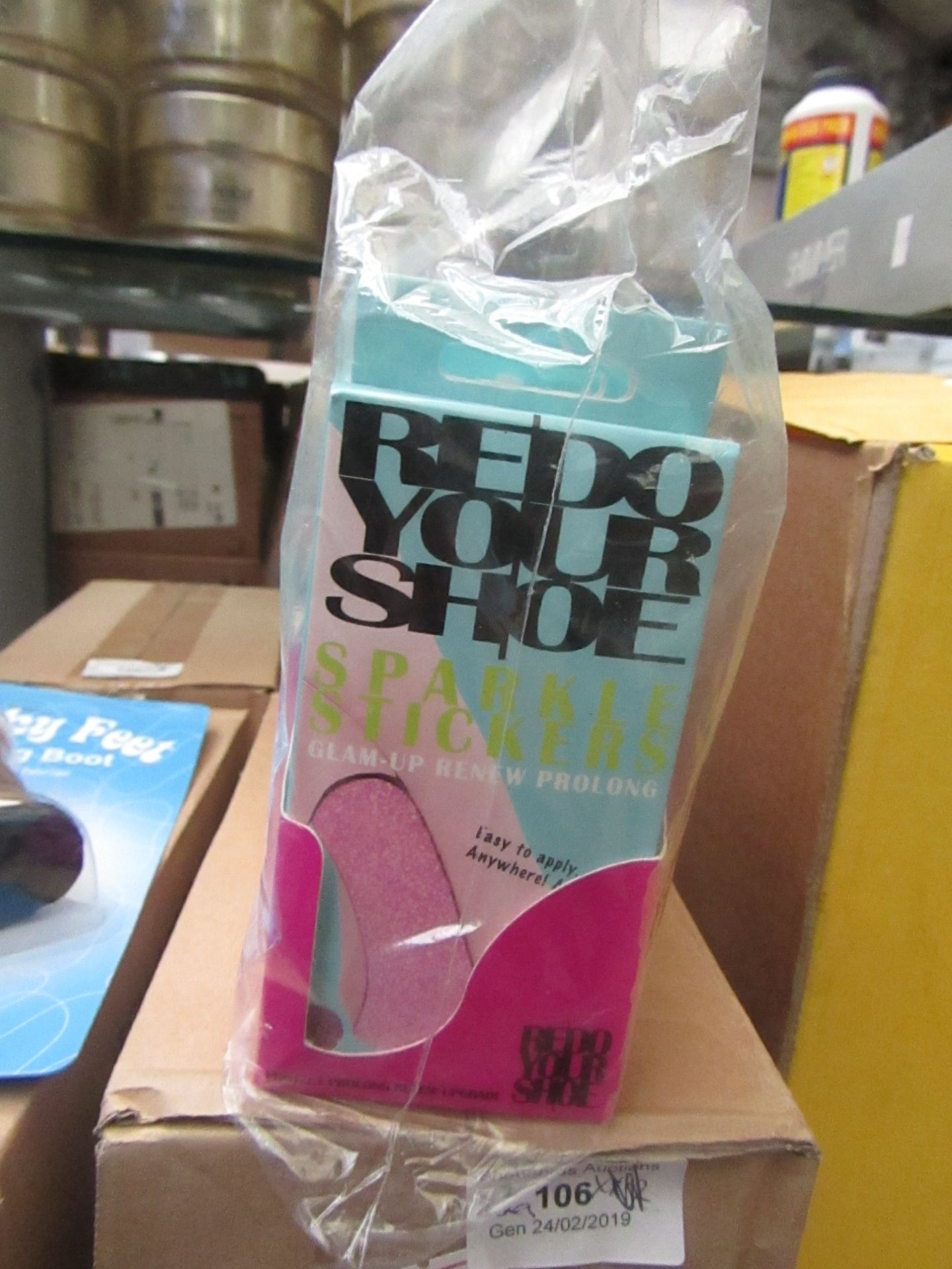 24 x packs of redo your shoe sparkle stickers , packaged.