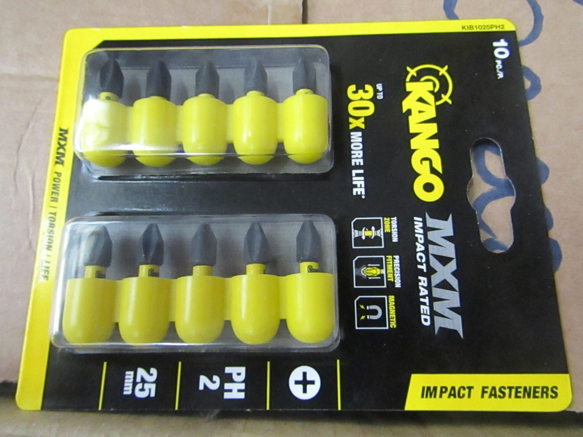 1 pack of Kango brand 25mm PH2 MXM screwdriving bits with yellow band , 10 pcs , new and packaged.