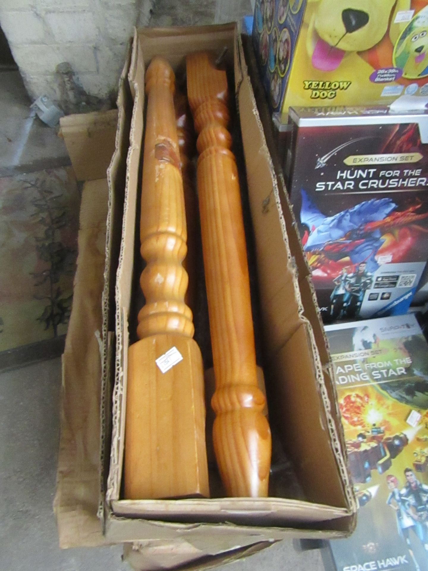 2 Sets of wooden legs for table, boxed.