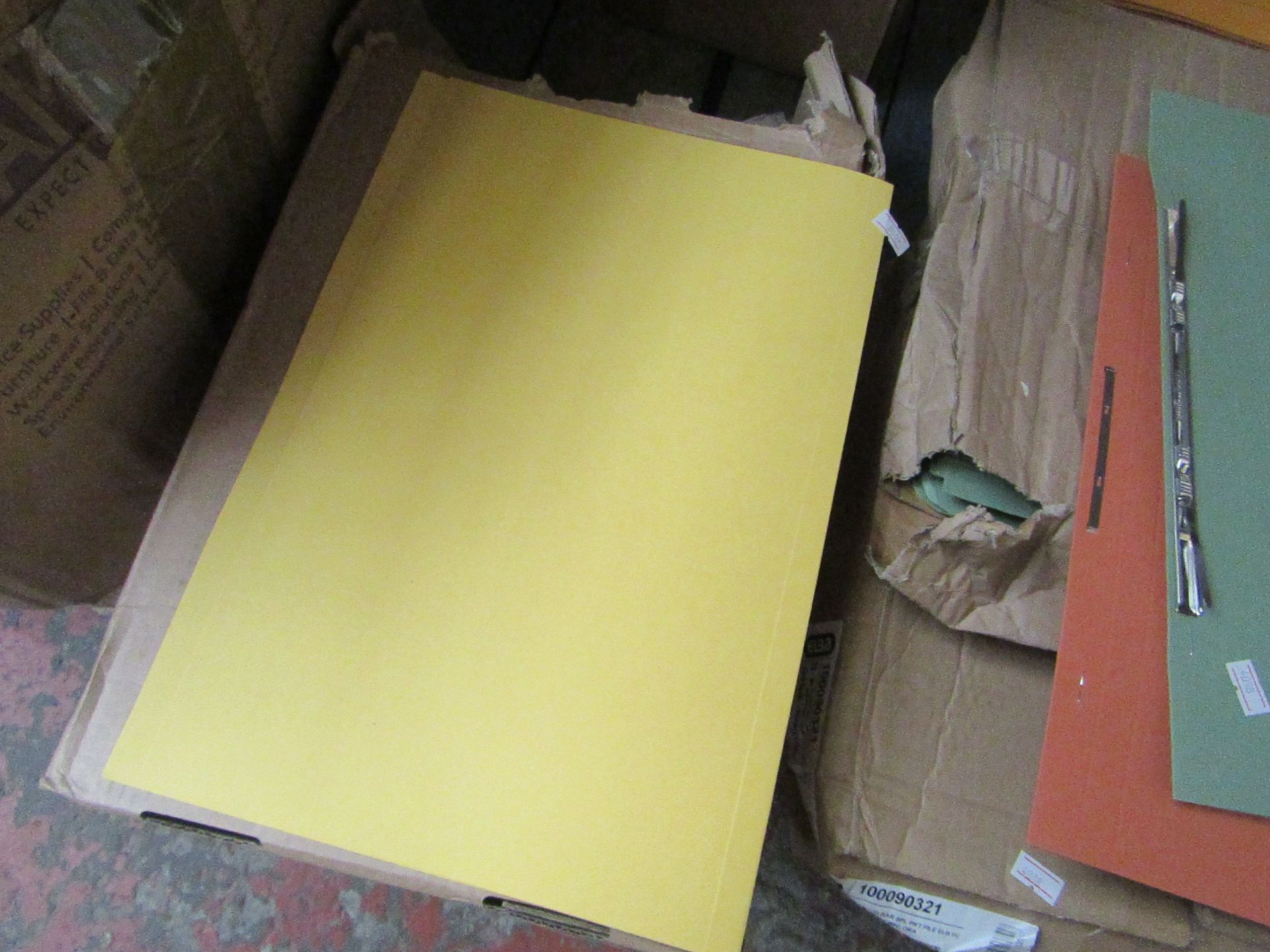 Box of approx 100 stationary files for paper work yellow coloured.