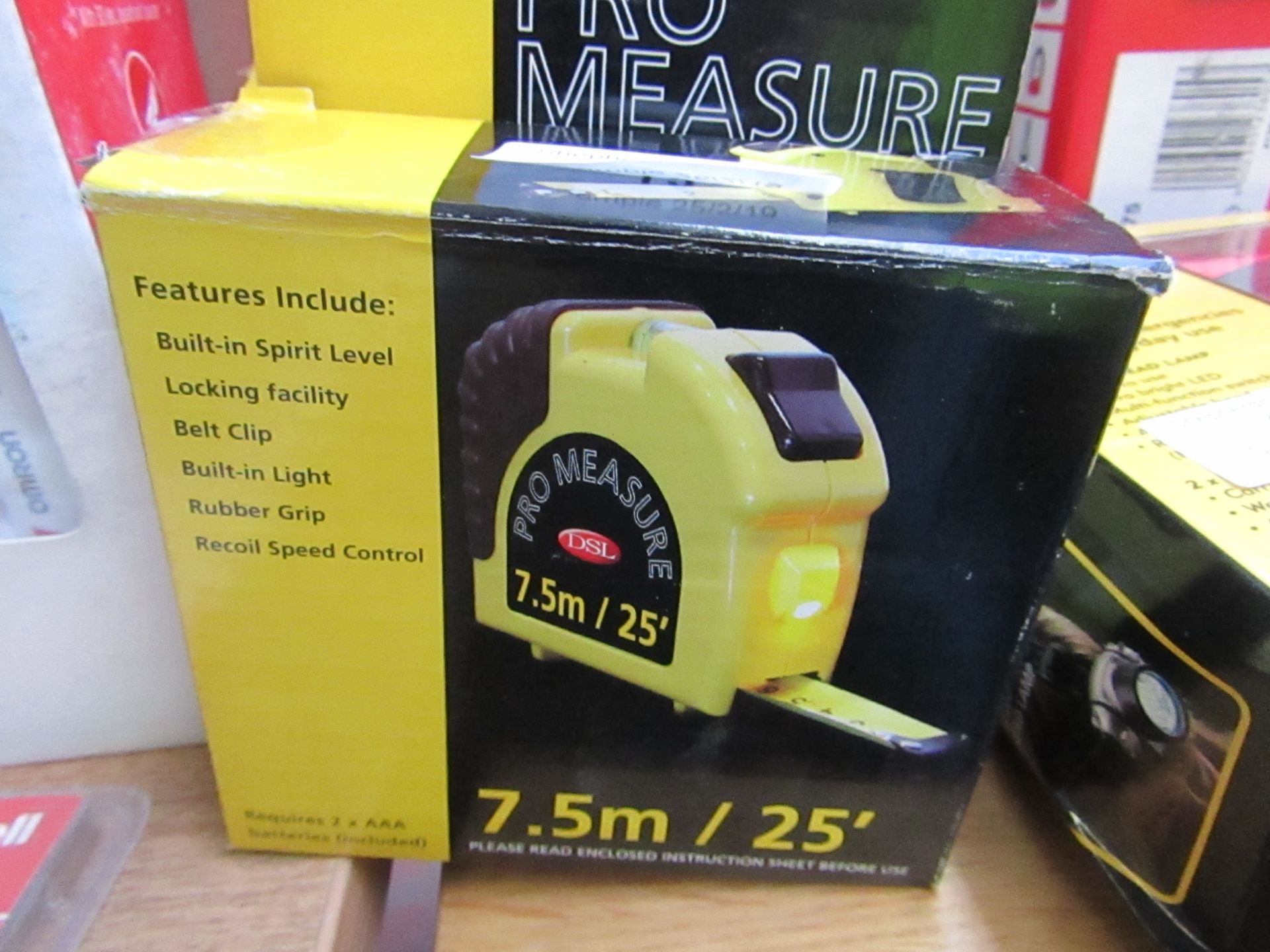 AA Multi Function 7.5mtr Tape Measure includes Built in spirit level and built in light, boxed