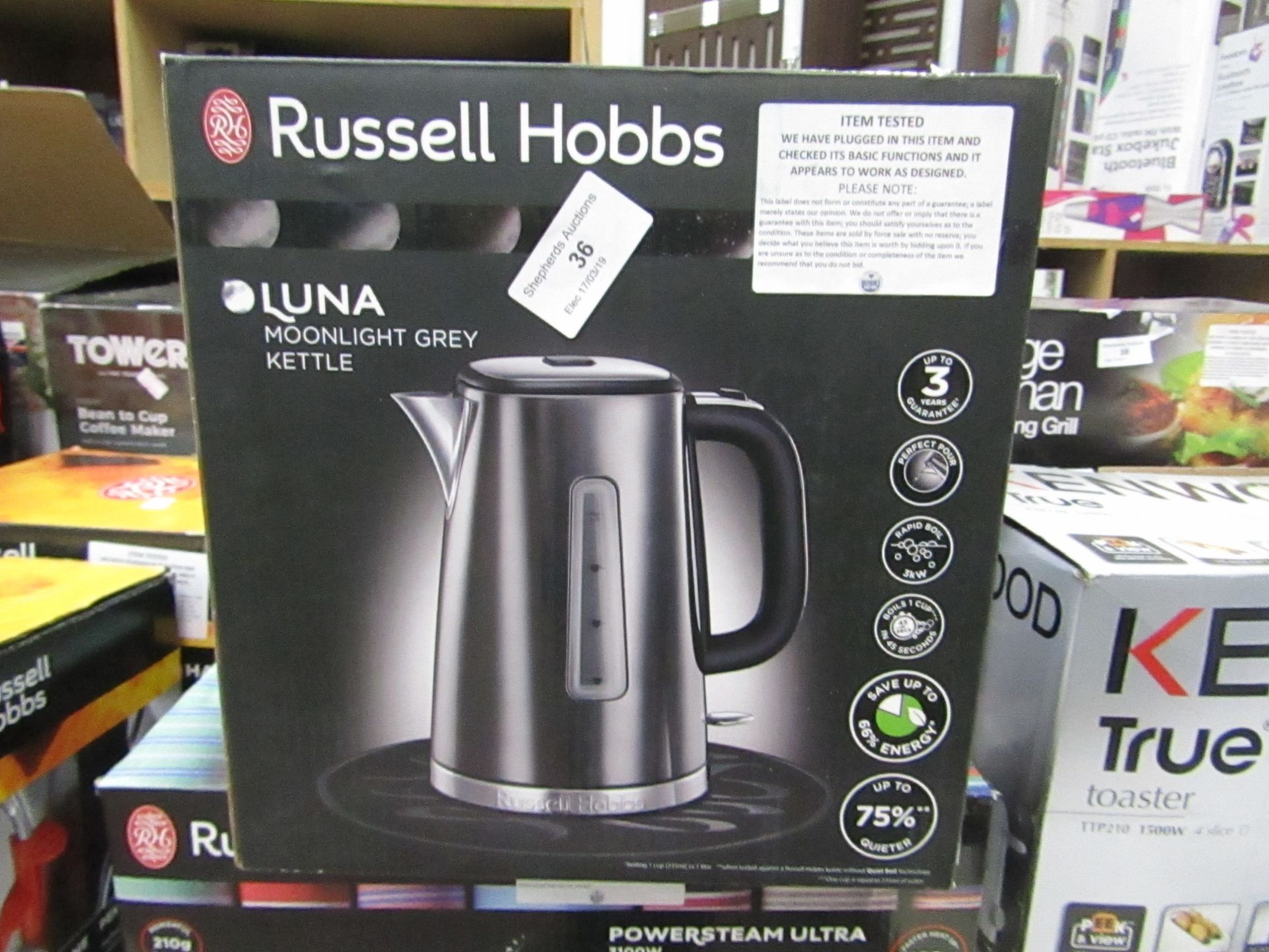 Russell Hobbs Luna kettle, tested working and boxed