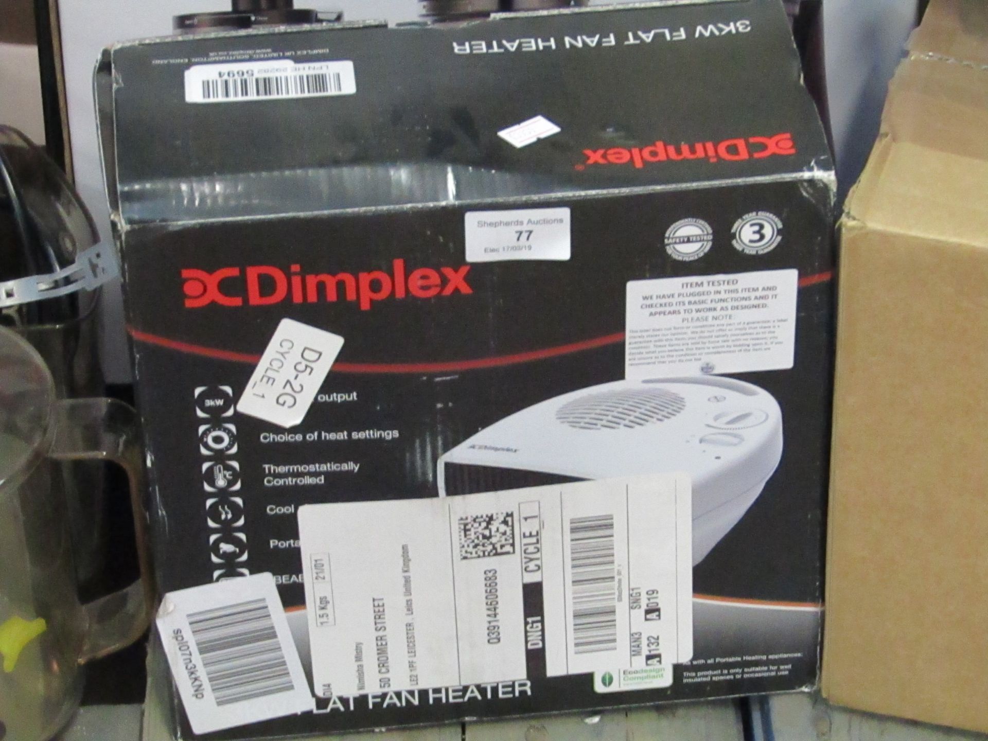 DC Dimplex heater, tested working and boxed