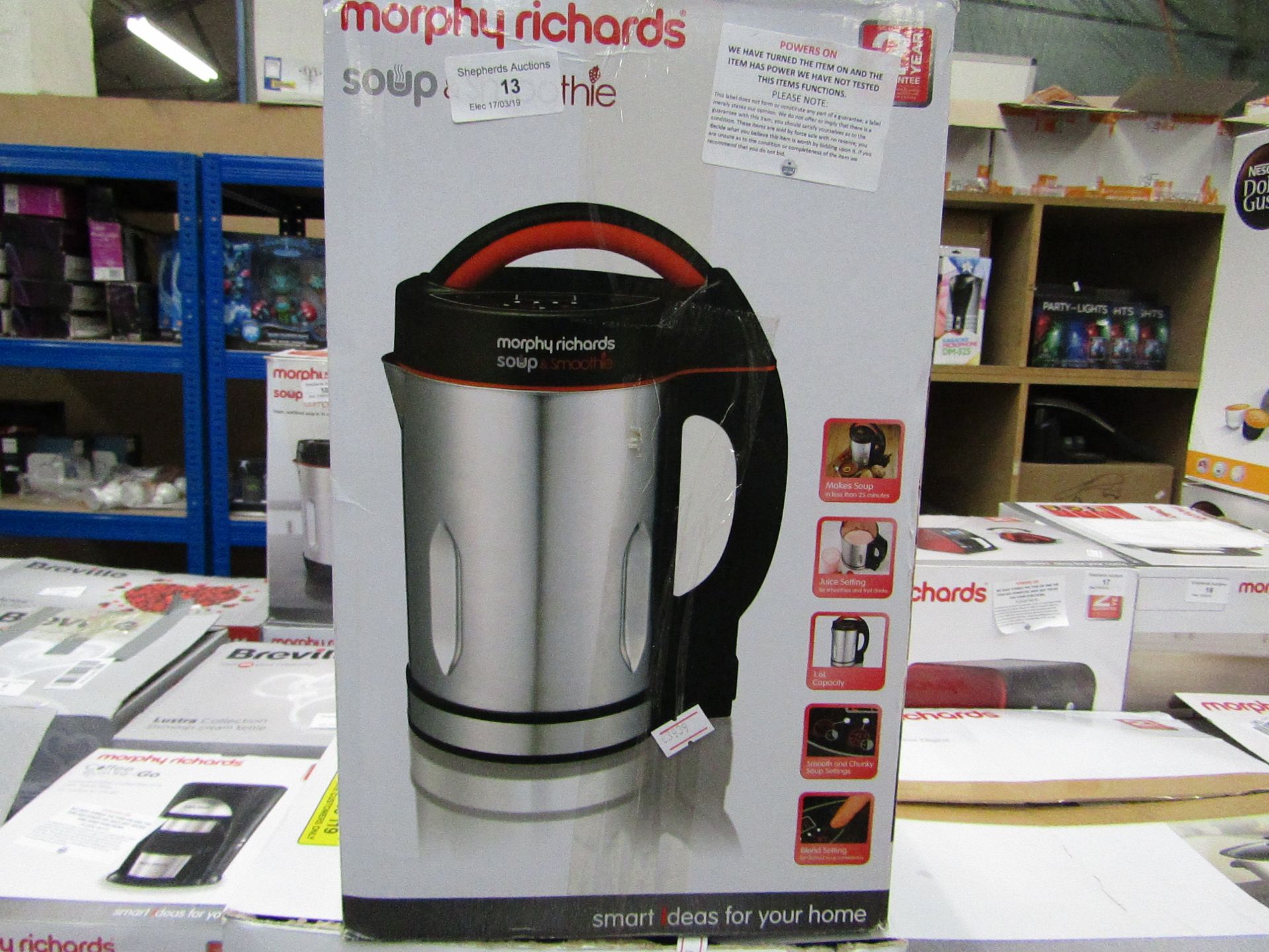 Morphy Richards soup and smoothie maker powers on and boxed