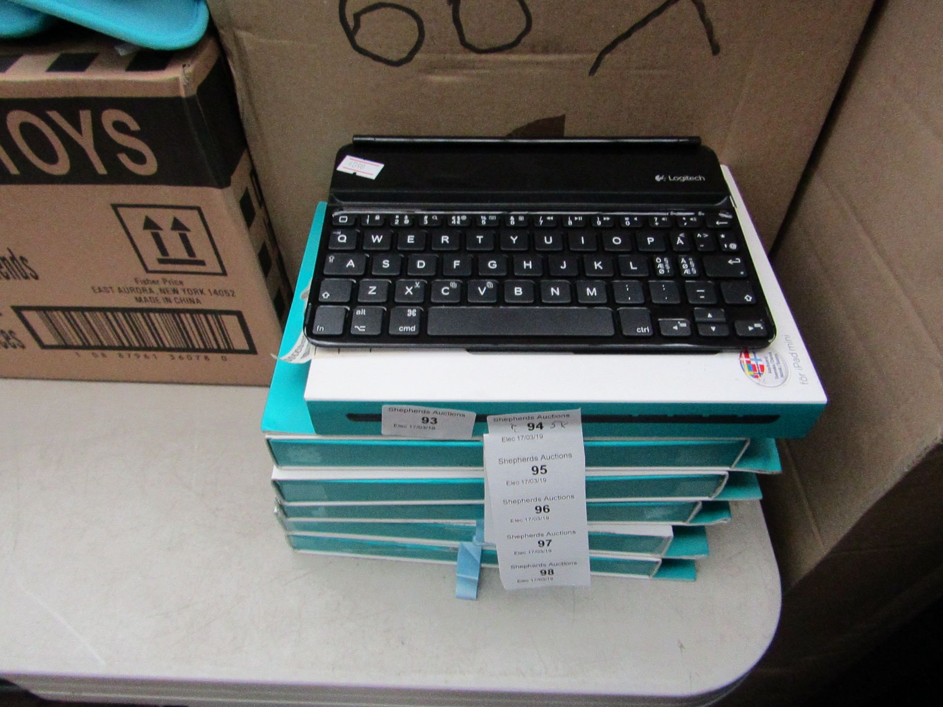 5x Logitech mini tablet keyboards, all new and boxed.