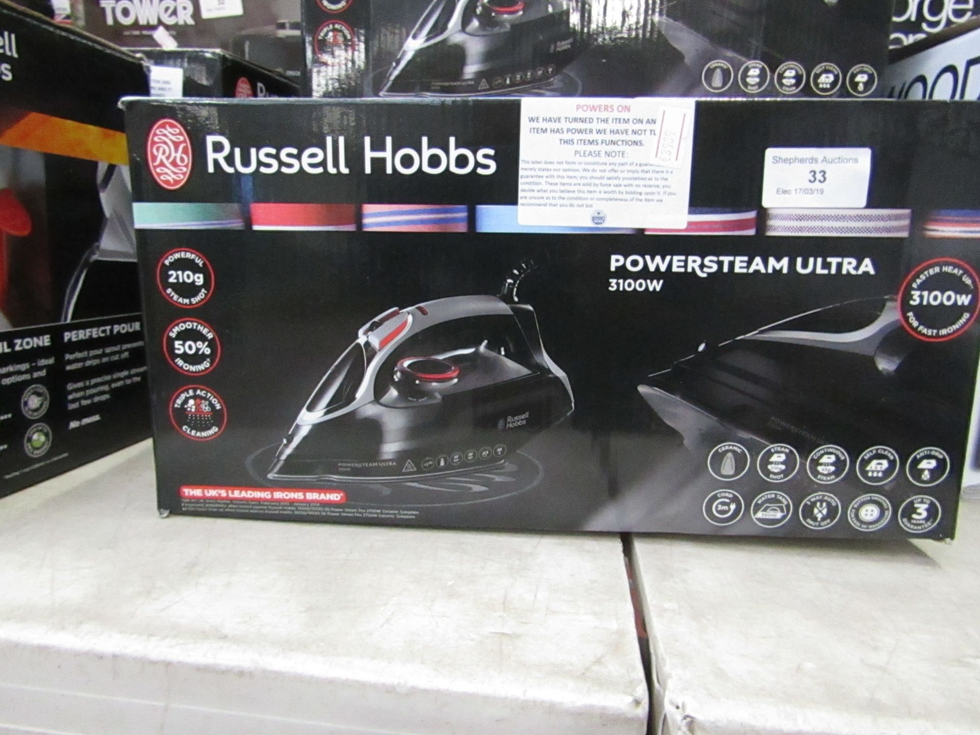 Russell Hobbs Power steam ultra iron powers on and boxed