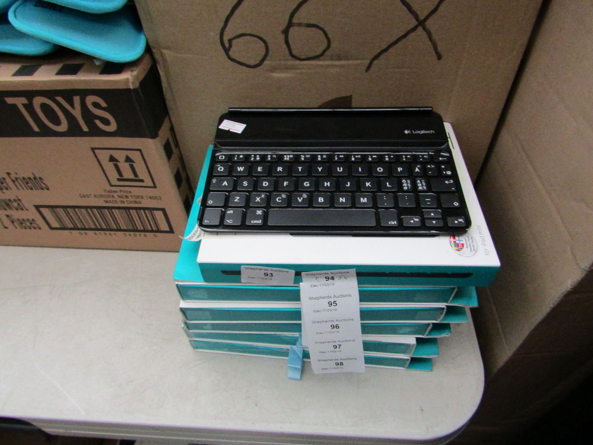 5x Logitech mini tablet keyboards, all new and boxed.