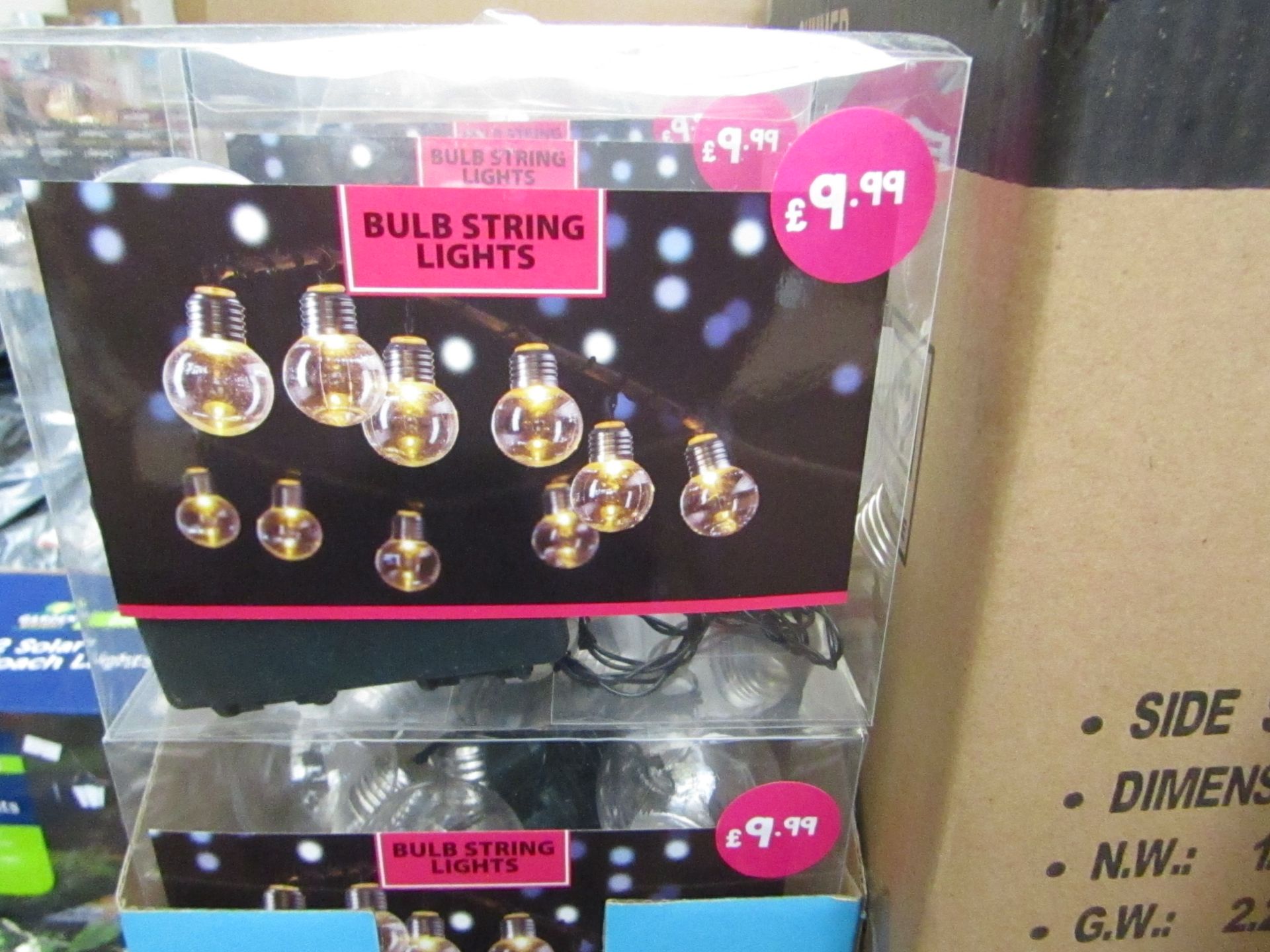6 Packs, LED Bulb String Lights (each string contains 10 bulbs) BOXED. Needs x3 aa Batteries