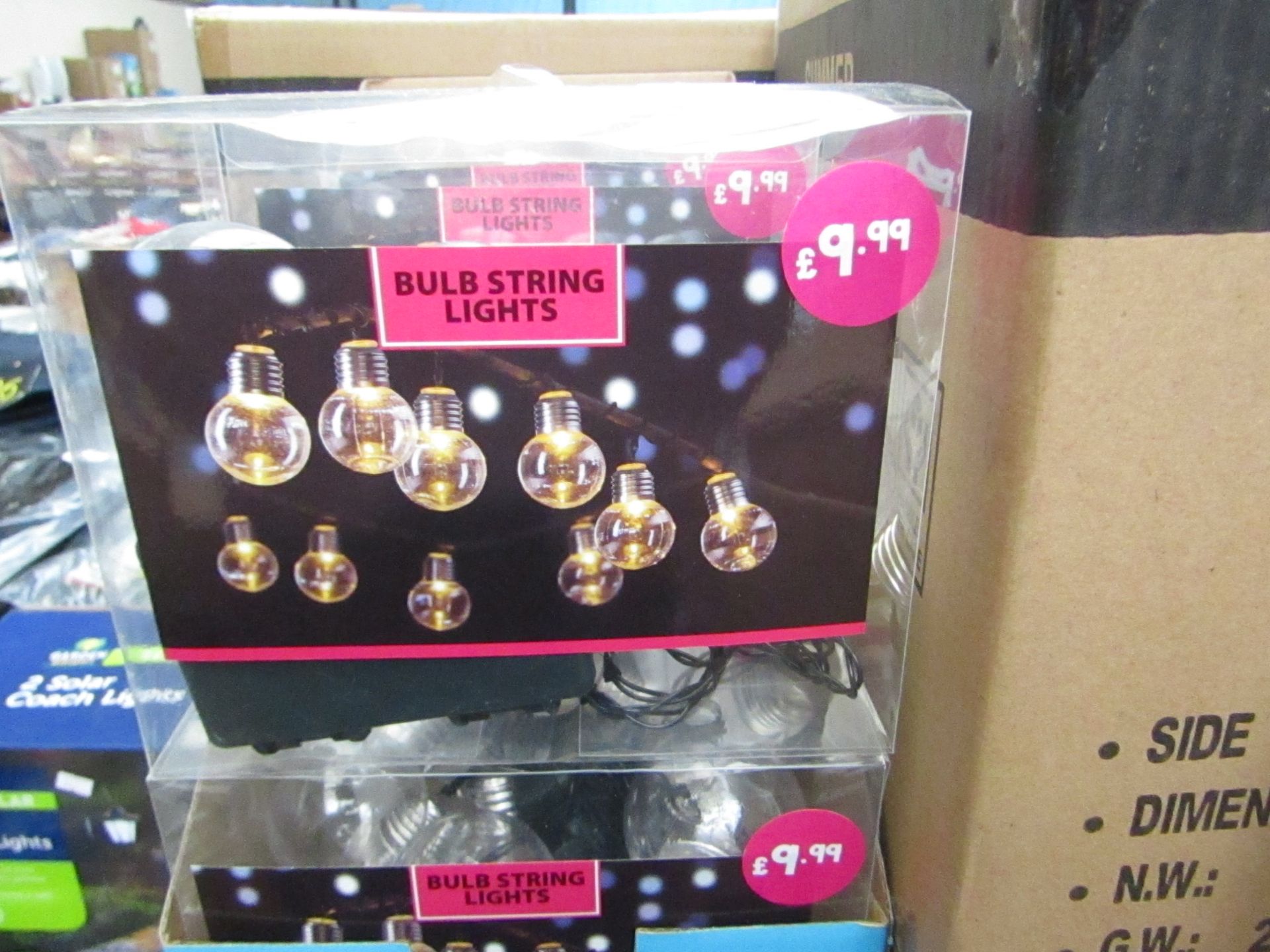 6 Packs, LED Bulb String Lights (each string contains 10 bulbs) BOXED. Needs x3 aa Batteries