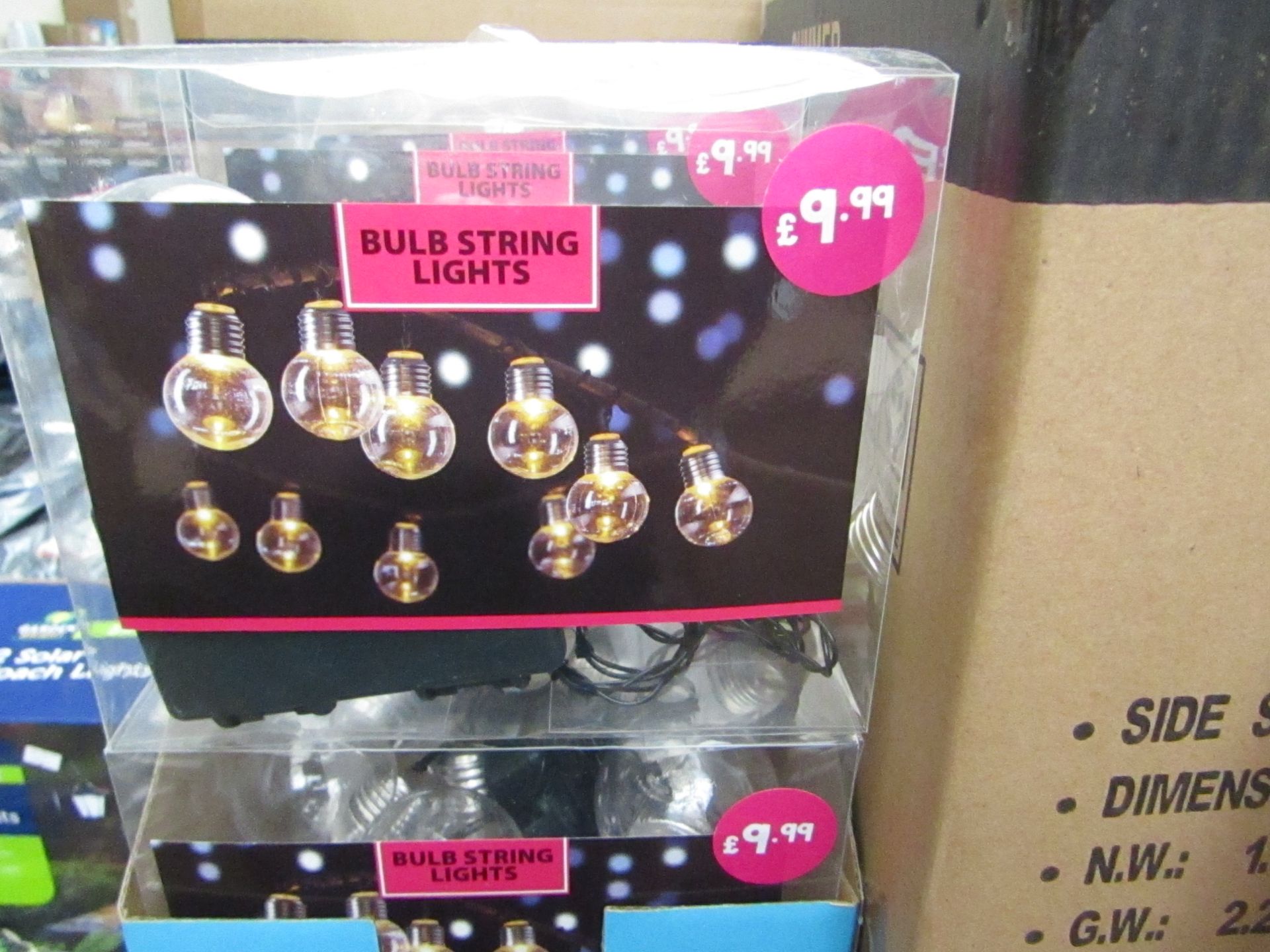 6 Packs, LED Bulb String Lights (each string contains 10 bulbs) BOXED. Needs x3 aa Batteries