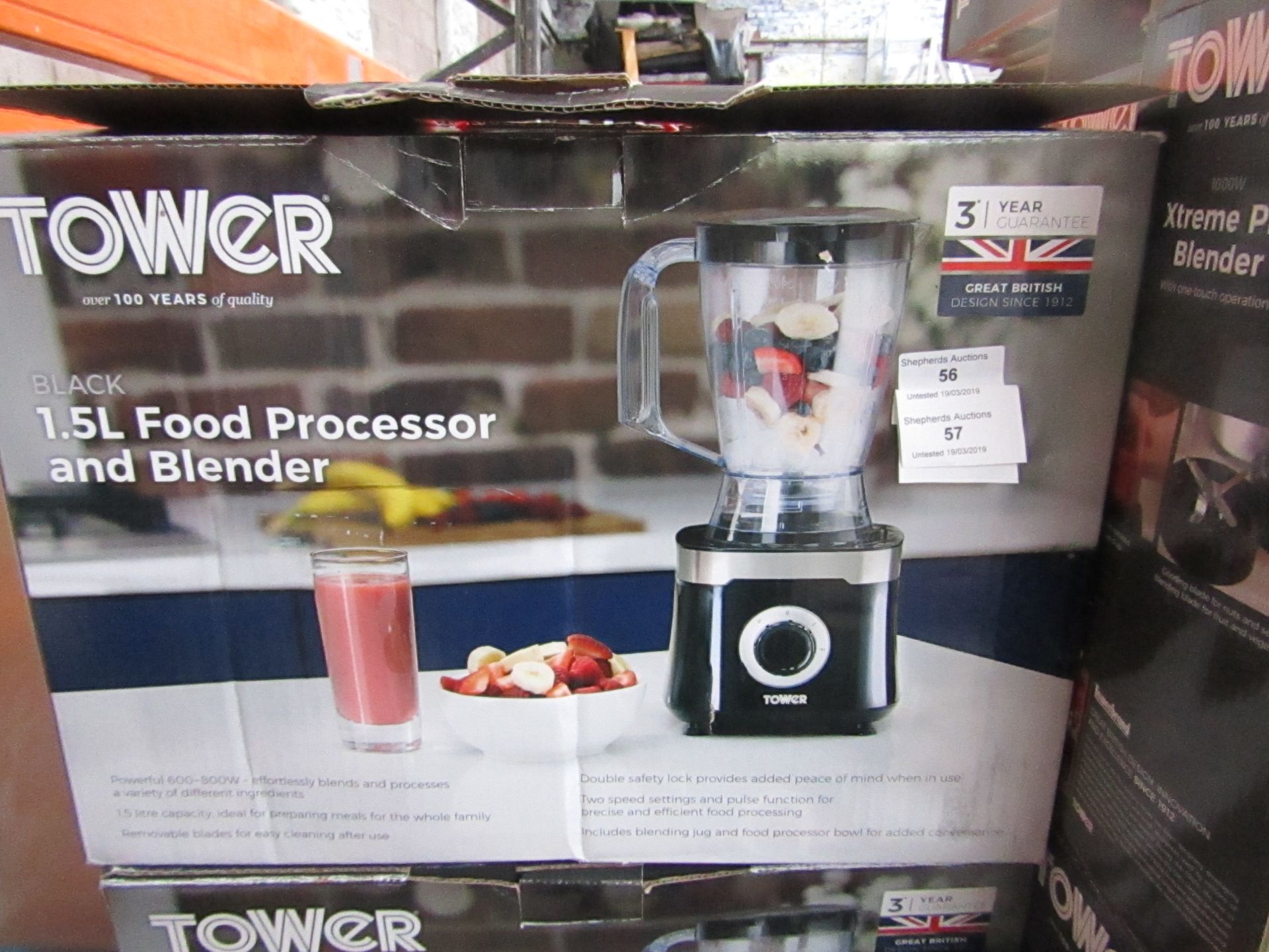 Tower food processor and blender, boxed