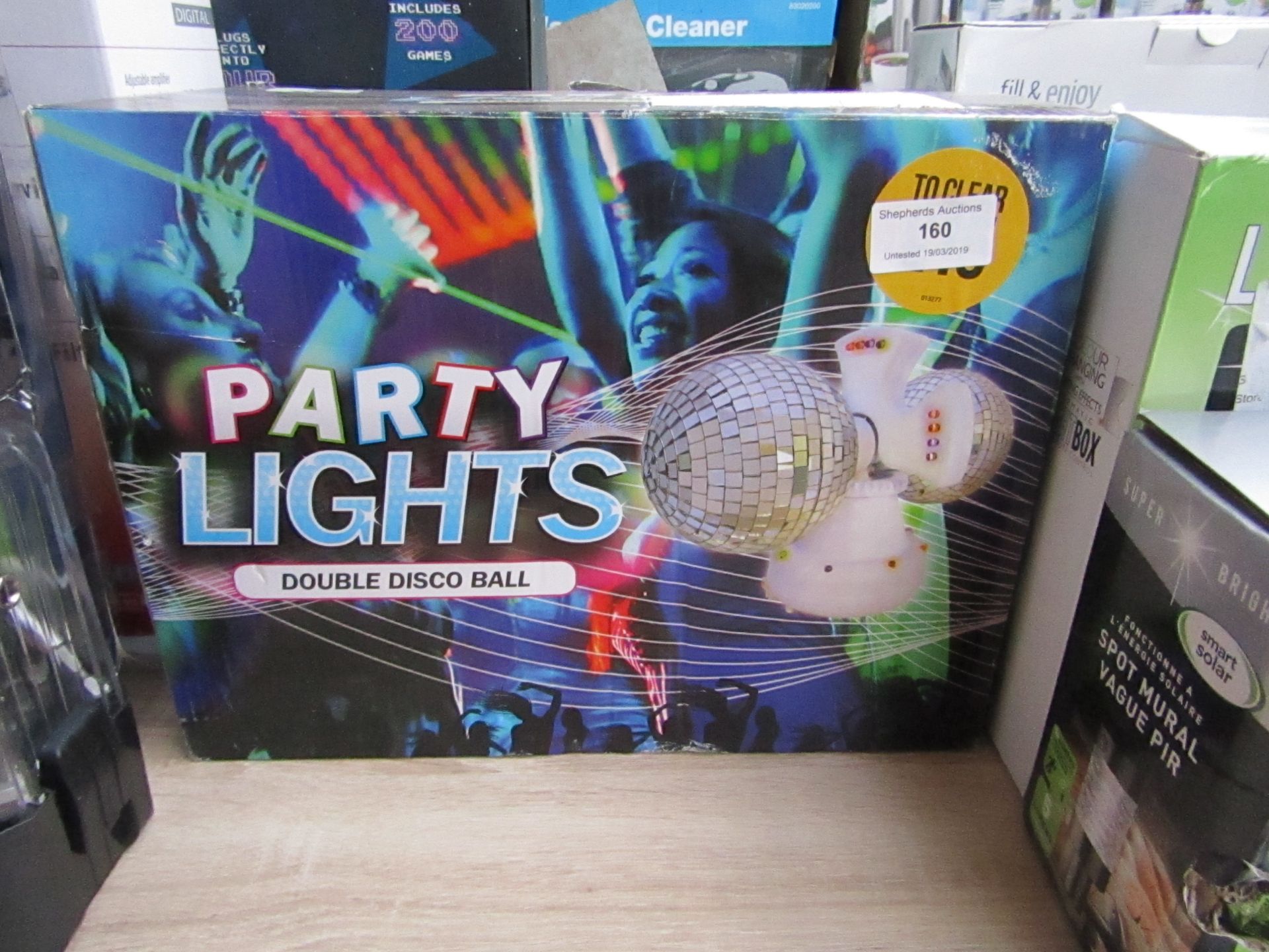 Party Lights double disco ball, boxed.