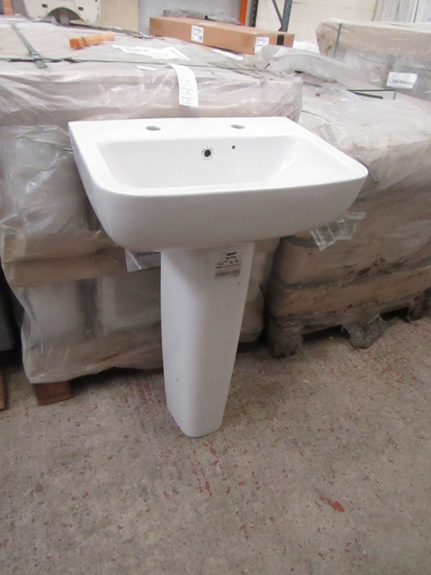 Lecico 54cm 2 tap hole sink with Jika universal pedestal, both unused