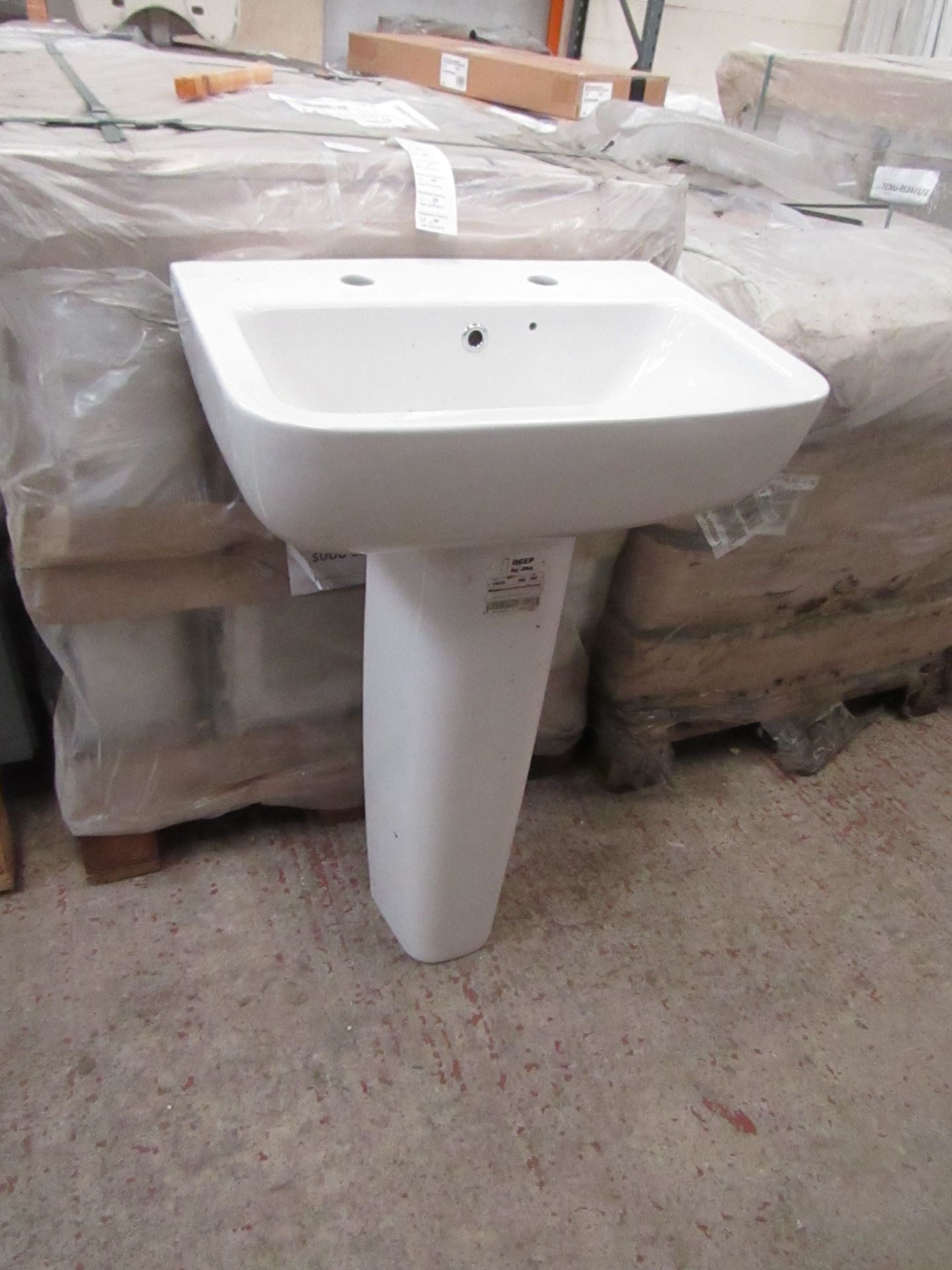 Lecico 54cm 2 tap hole sink with Jika universal pedestal, both unused