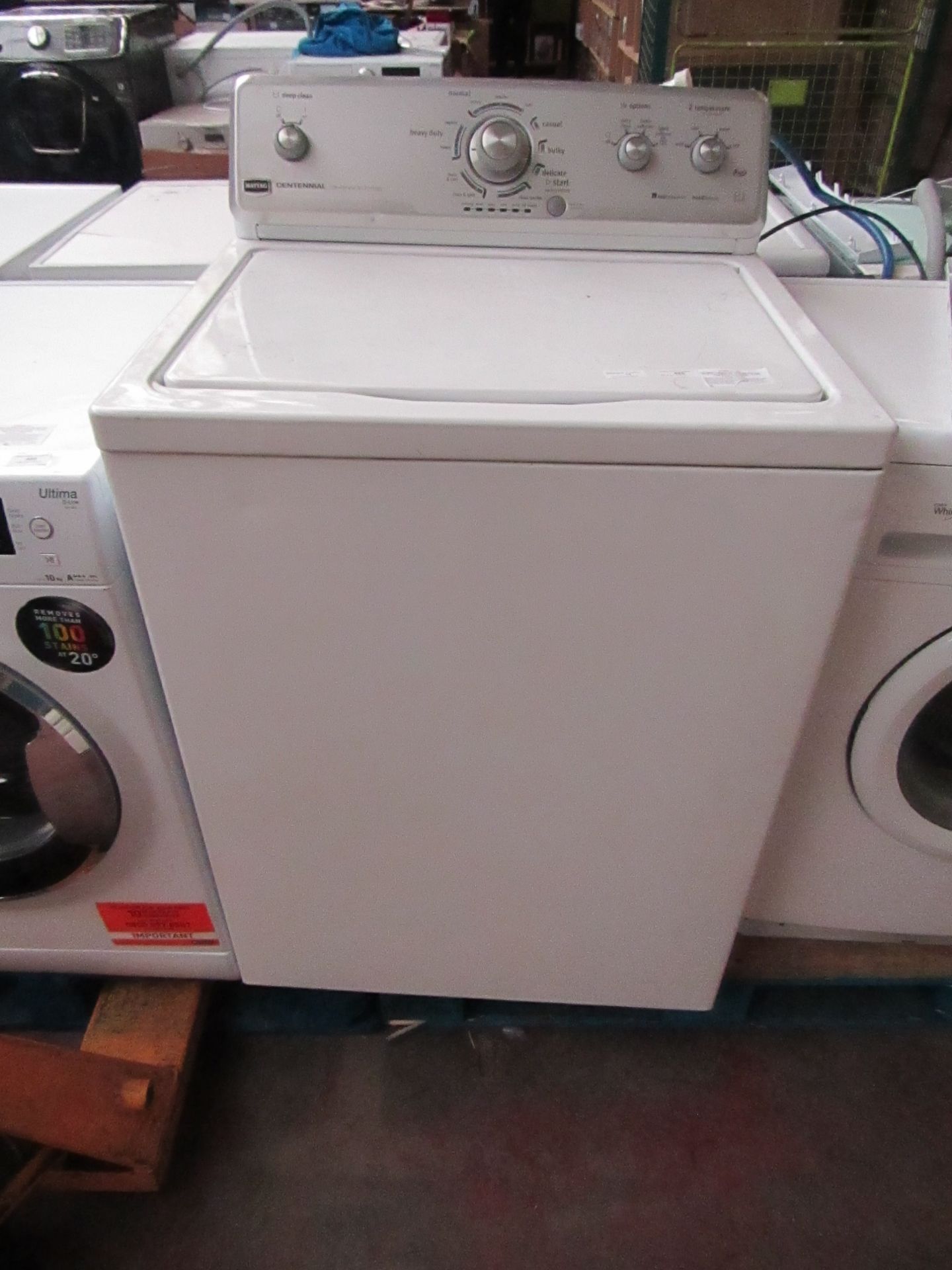 Maytag Centennial Commercial technology top loaded washing machine powers on but unable to see if it