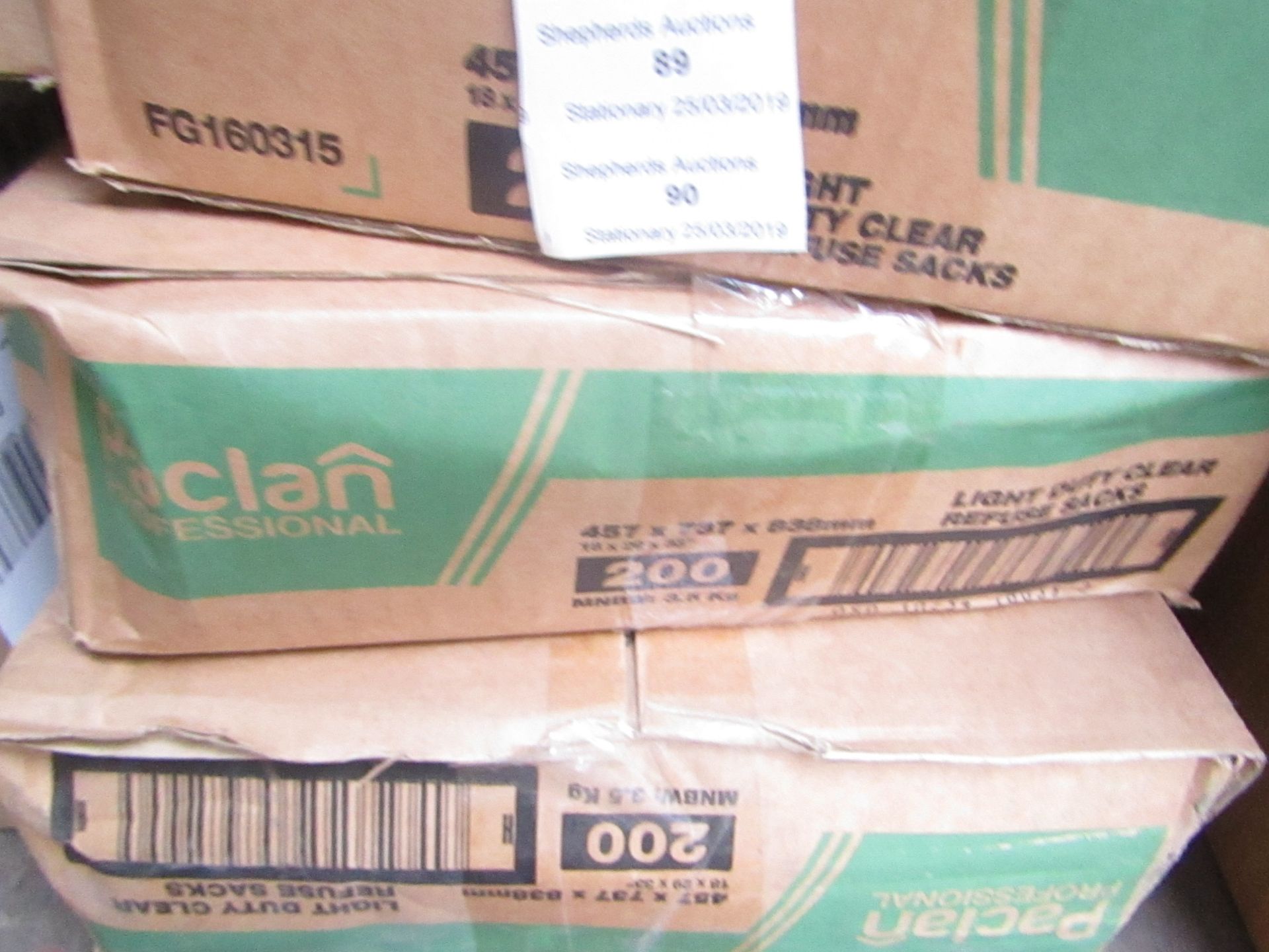 ox of approx 200 Paclan professional Clear refuse sacks, boxed and unused