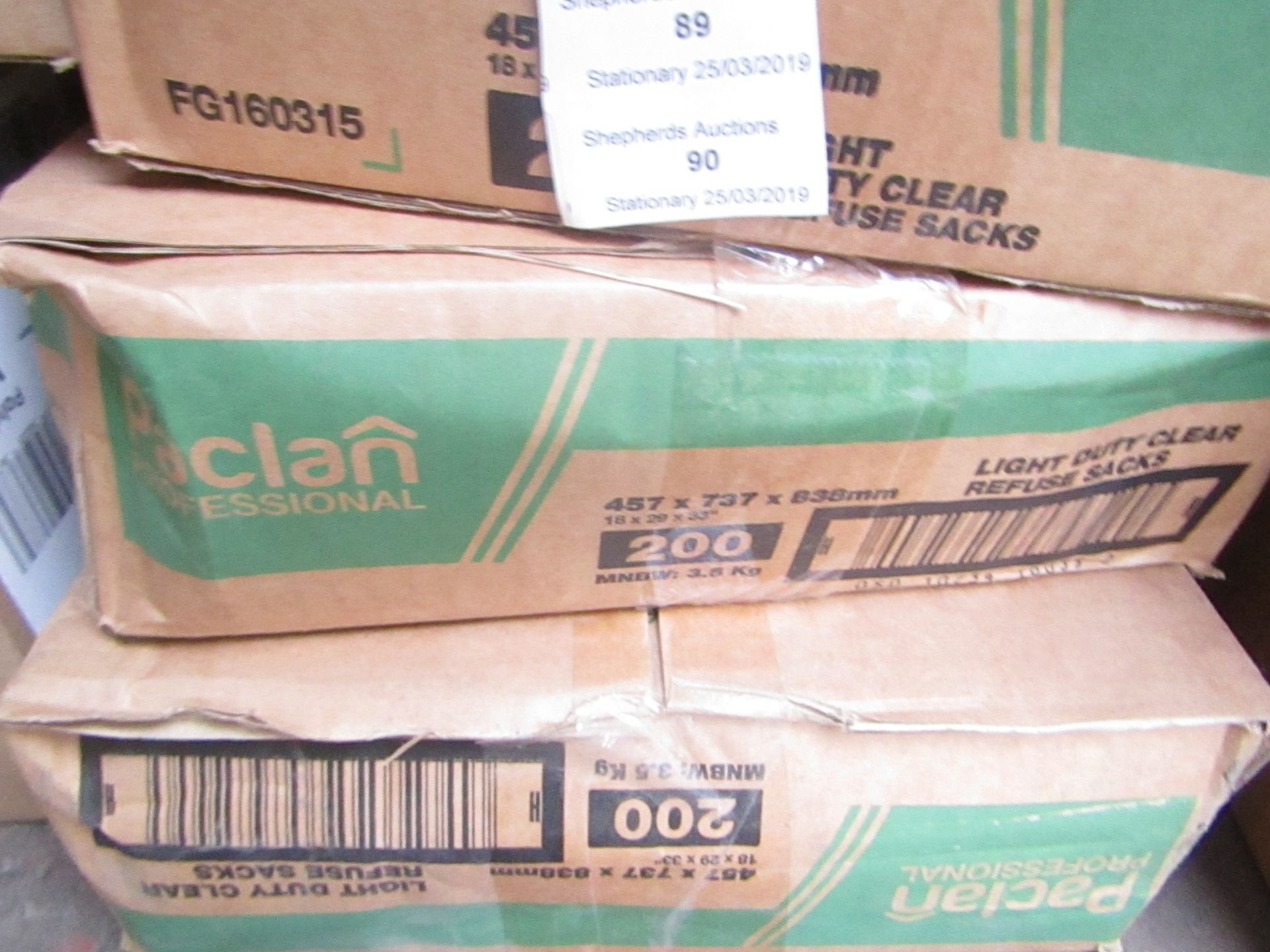 ox of approx 200 Paclan professional Clear refuse sacks, boxed and unused