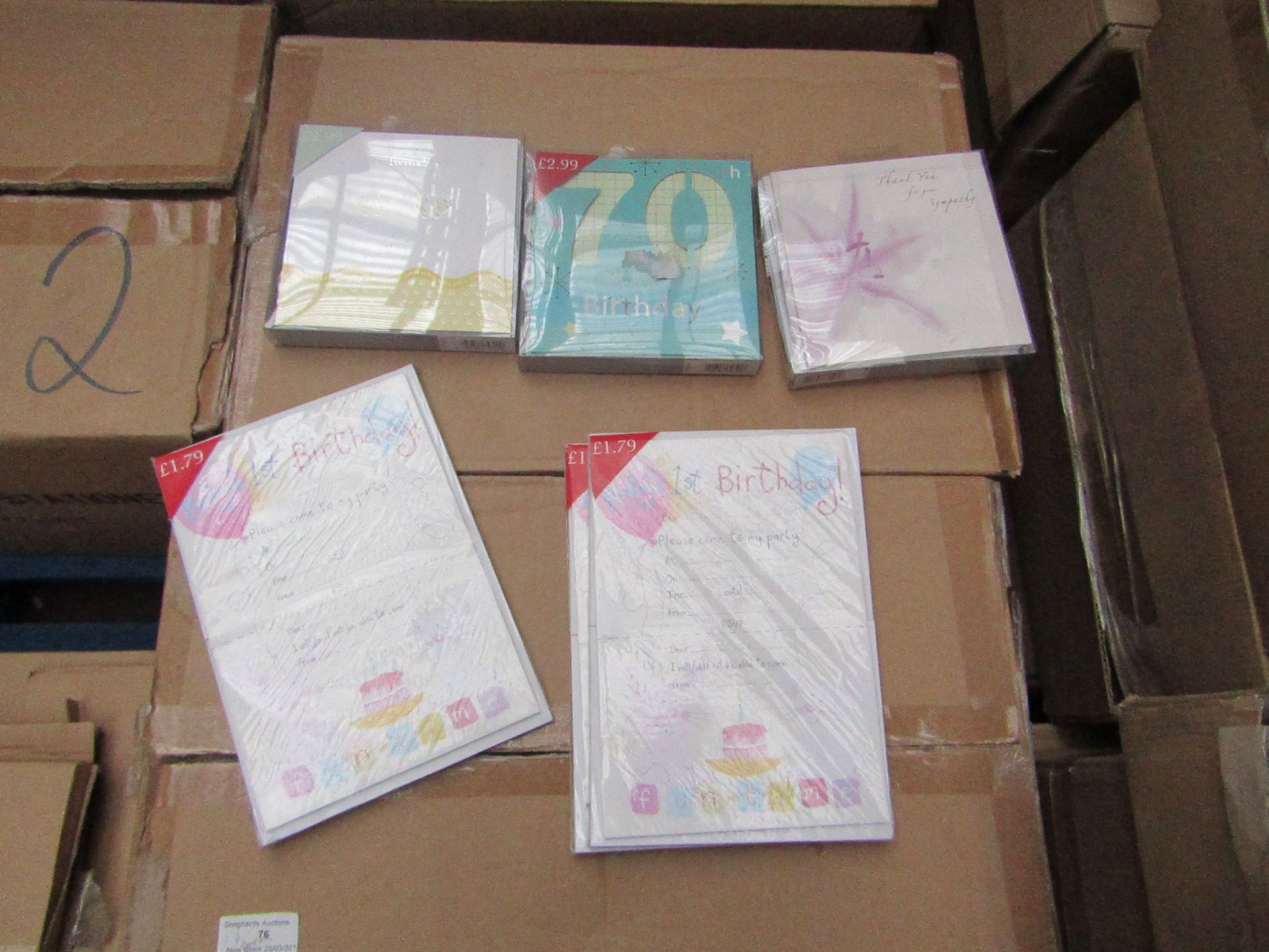 8x Boxes of Greeting cards, Invitations etc, each has approx 24 packs of 3, unused in packaging