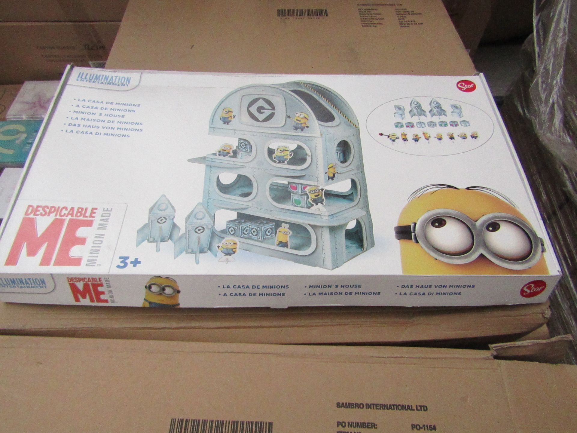 Box of 4 Despicable me Minion Made Cardboard minion House play set, unused and boxed